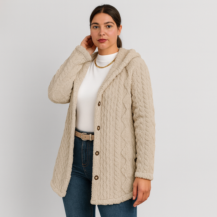 Marlena | Manteau à capuche teddy à boutons pour femmes pour l'automne et l'hiver