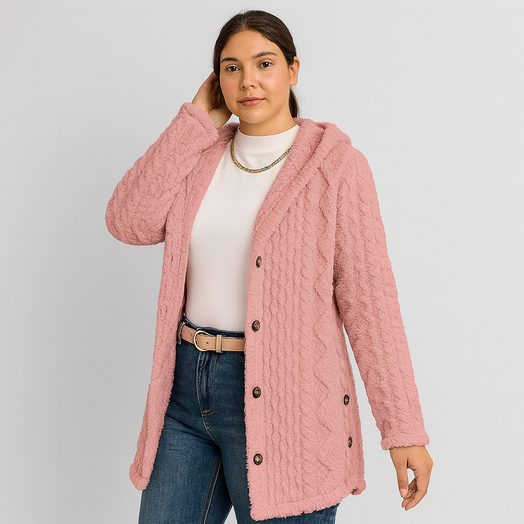 Marlena | Manteau à capuche teddy à boutons pour femmes pour l'automne et l'hiver