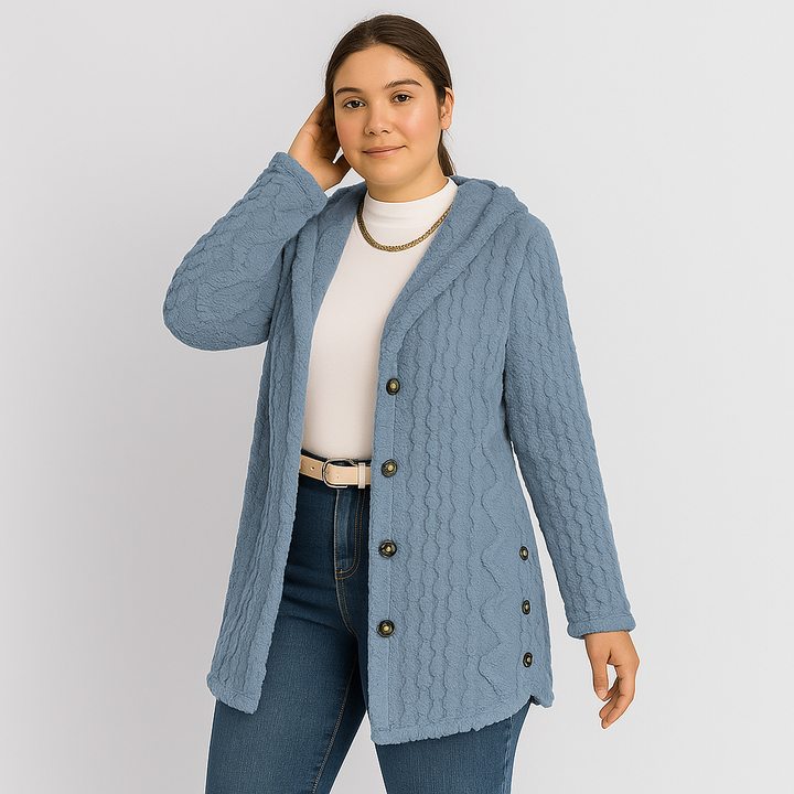 Marlena | Manteau à capuche teddy à boutons pour femmes pour l'automne et l'hiver