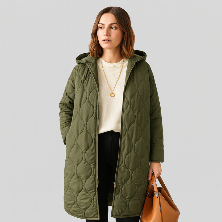 Lorelei | Veste d'hiver matelassée pour femmes grande taille avec capuche et fermeture éclair pratique