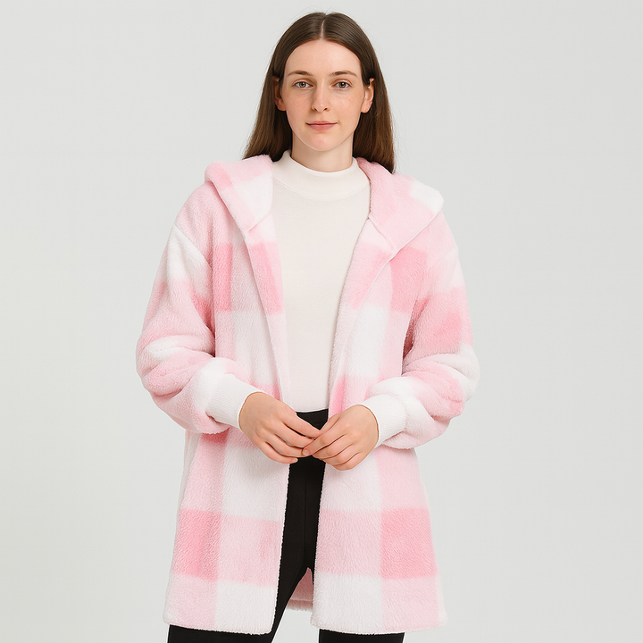 Ava | Cardigan en polaire pour femmes avec capuche et motif à carreaux