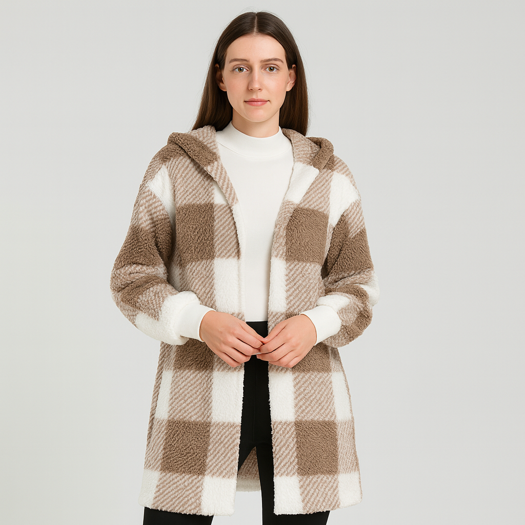 Ava | Cardigan en polaire pour femmes avec capuche et motif à carreaux