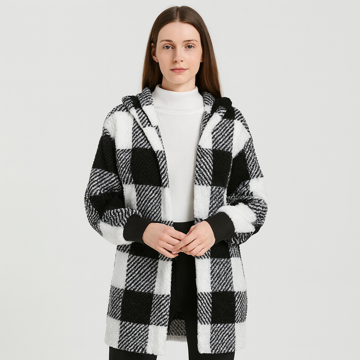 Ava | Cardigan en polaire pour femmes avec capuche et motif à carreaux
