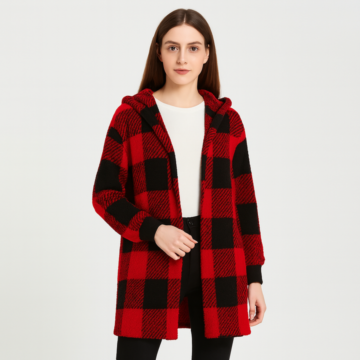 Ava | Cardigan en polaire pour femmes avec capuche et motif à carreaux