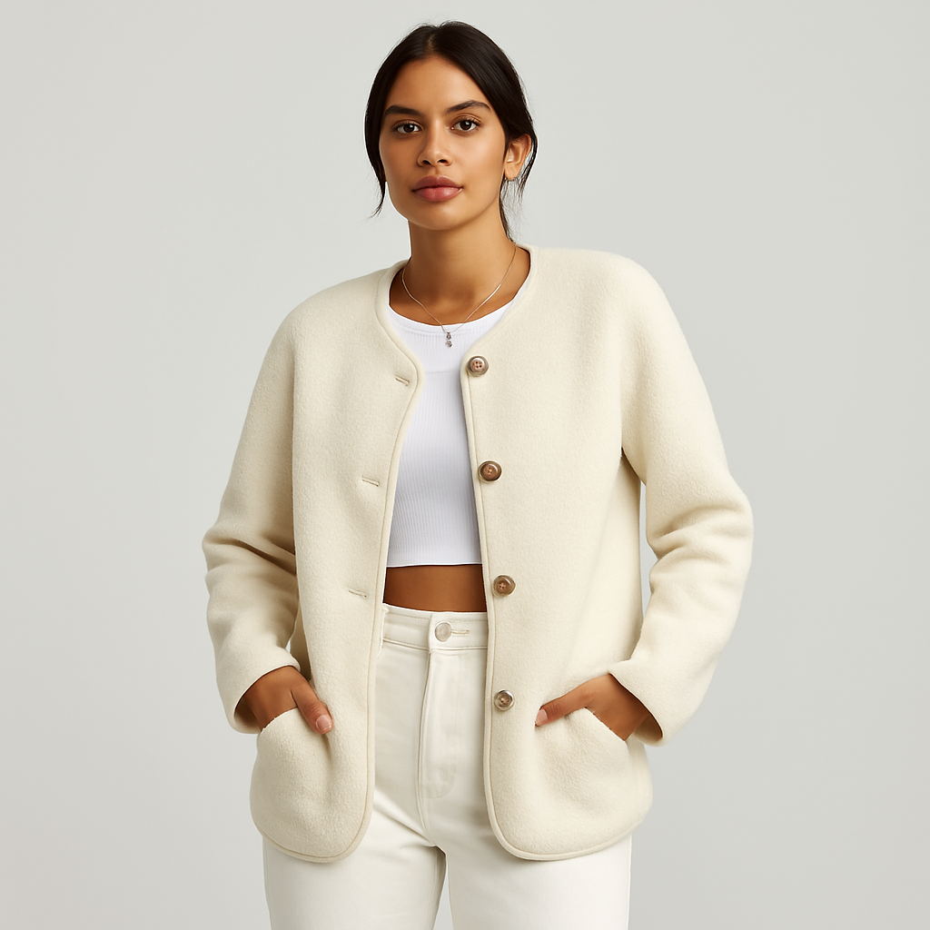 Serenna | Manteau femme en effet laine avec col rond