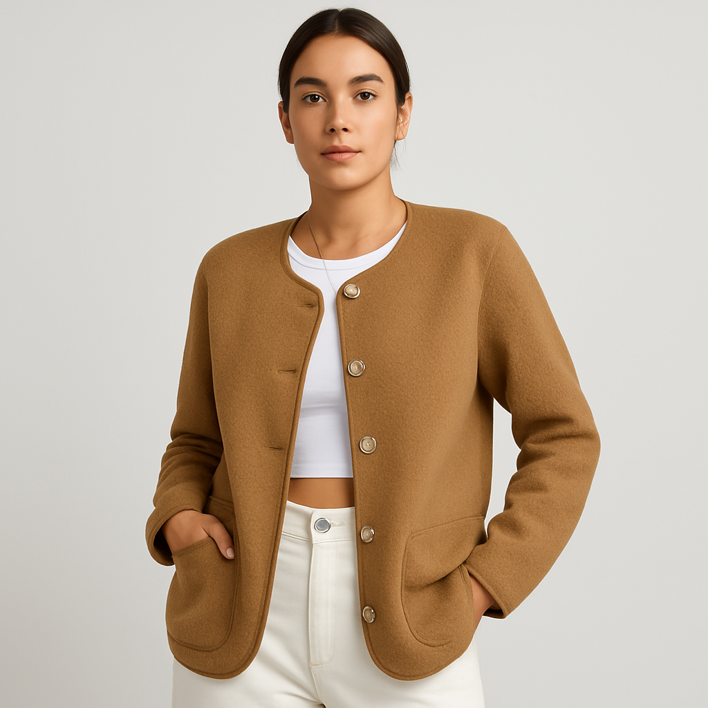 Serenna | Manteau femme en effet laine avec col rond