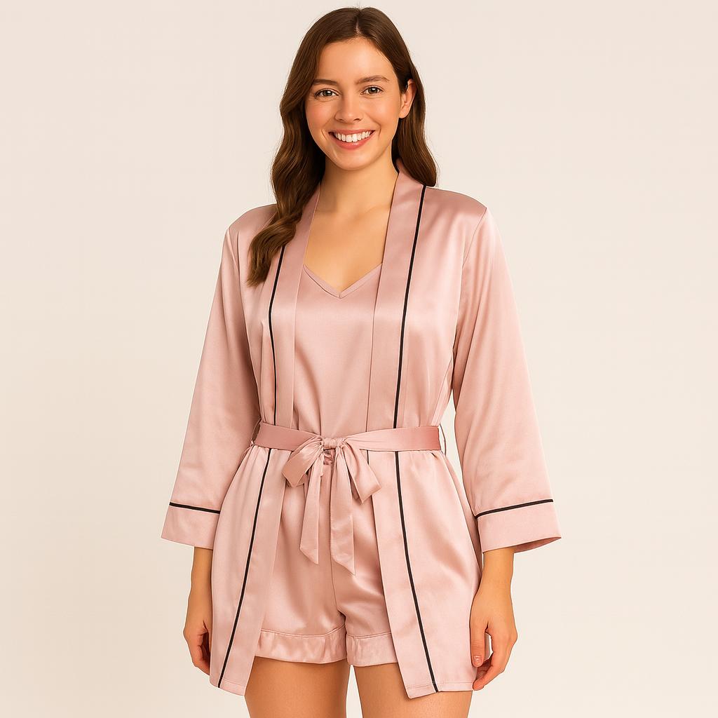 Ensemble de pyjama en satin 3 pièces pour femmes