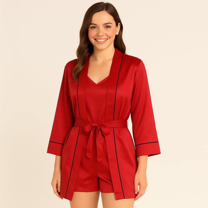Ensemble de pyjama en satin 3 pièces pour femmes