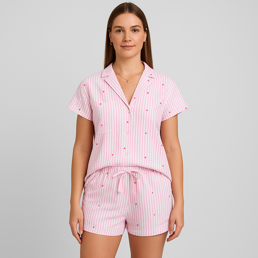 Ensemble de pyjama pour femmes en 2 pièces – Chemise à boutons et shorts avec taille élastique