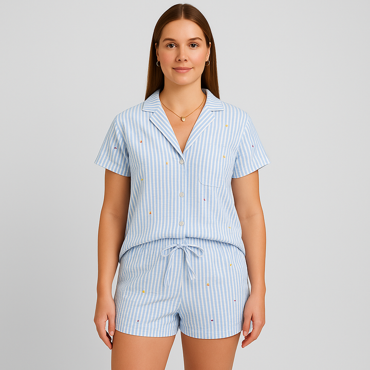 Ensemble de pyjama pour femmes en 2 pièces – Chemise à boutons et shorts avec taille élastique