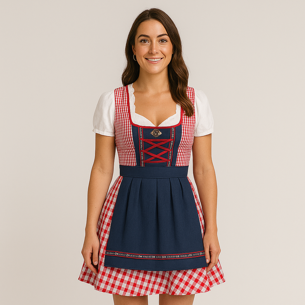Dirndl pour femmes avec motif à carreaux – Robe traditionnelle bavaroise pour la fête de la bière à Munich