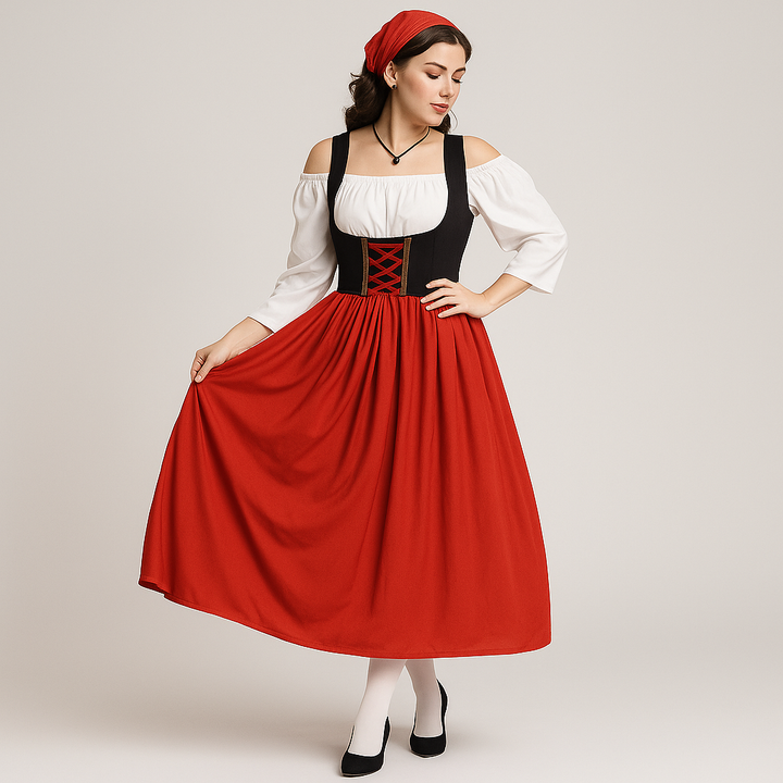 Dirndl Médiéval Femme – Robe Traditionnelle Élégante de Style Paysan Bavarois pour Oktoberfest