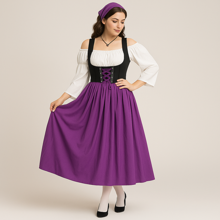 Dirndl Médiéval Femme – Robe Traditionnelle Élégante de Style Paysan Bavarois pour Oktoberfest