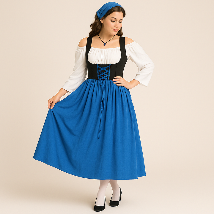 Dirndl Médiéval Femme – Robe Traditionnelle Élégante de Style Paysan Bavarois pour Oktoberfest