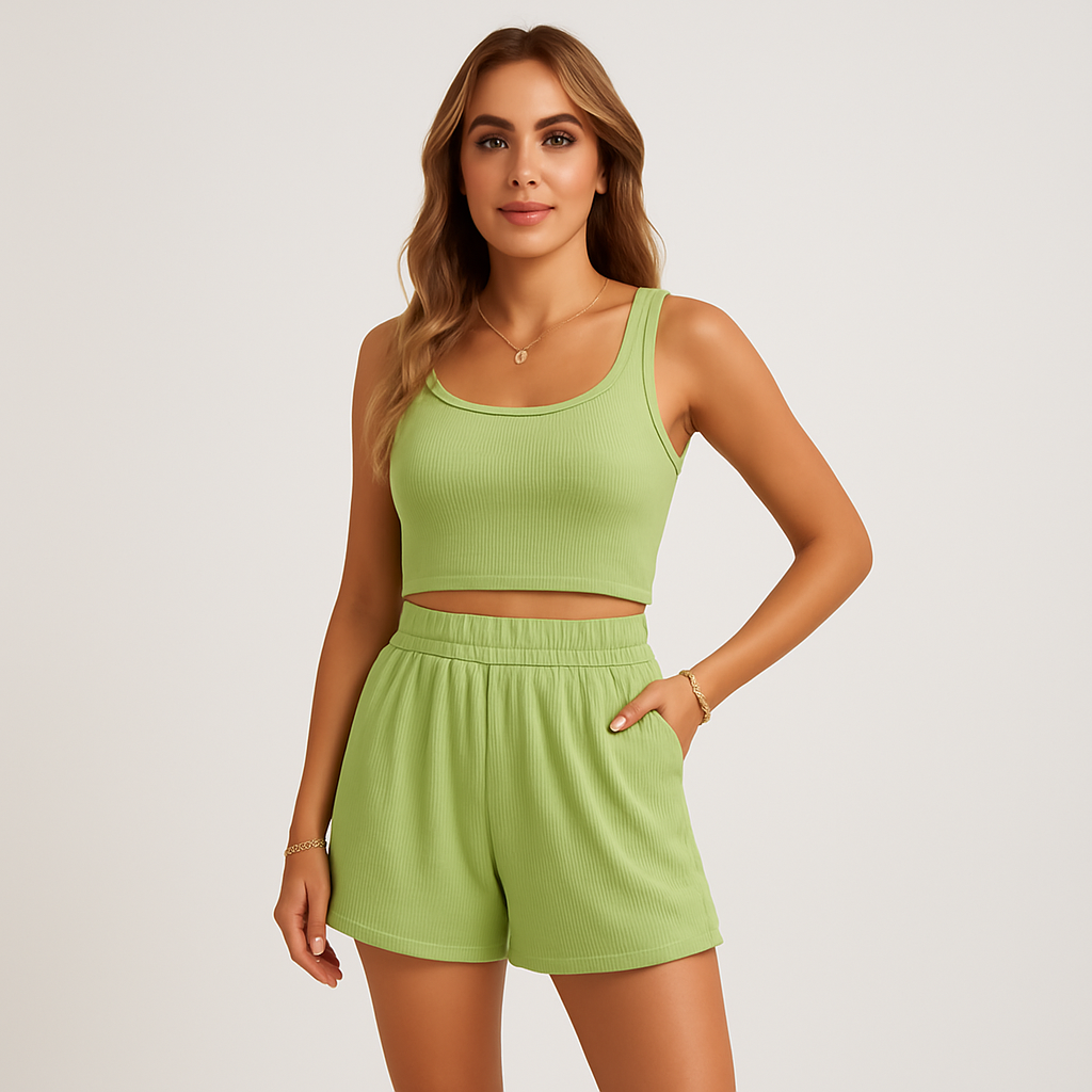 Ensemble débardeur et shorts côtelé pour femmes – Tenue décontractée 2 pièces pour le lounge