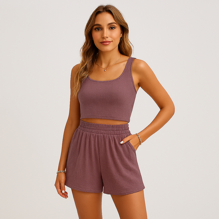 Ensemble débardeur et shorts côtelé pour femmes – Tenue décontractée 2 pièces pour le lounge