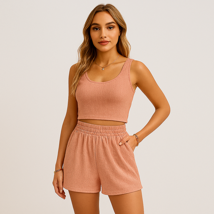 Ensemble débardeur et shorts côtelé pour femmes – Tenue décontractée 2 pièces pour la maison