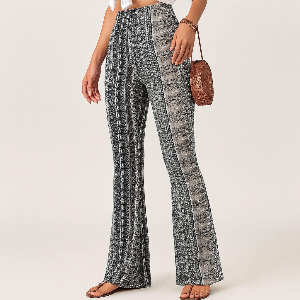 Chelsea – Pantalon évasé boho pour femmes – Imprimé intégral, coupe slim