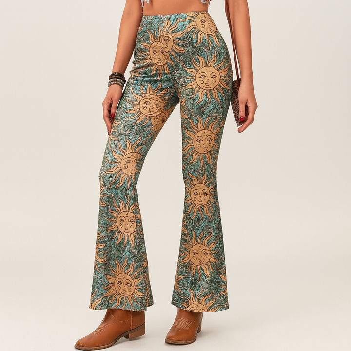 Chelsea – Pantalon évasé boho pour femmes – Imprimé intégral, coupe slim