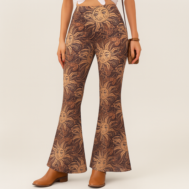 Chelsea – Pantalon évasé boho pour femmes – Imprimé intégral, coupe slim