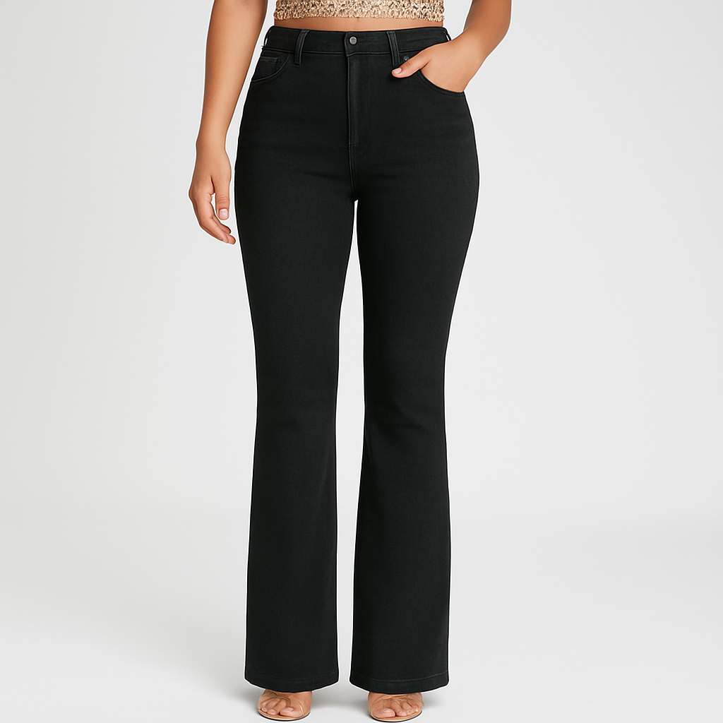 Bella – Jean évasé noir élégant pour femmes – Très élastique avec taille haute