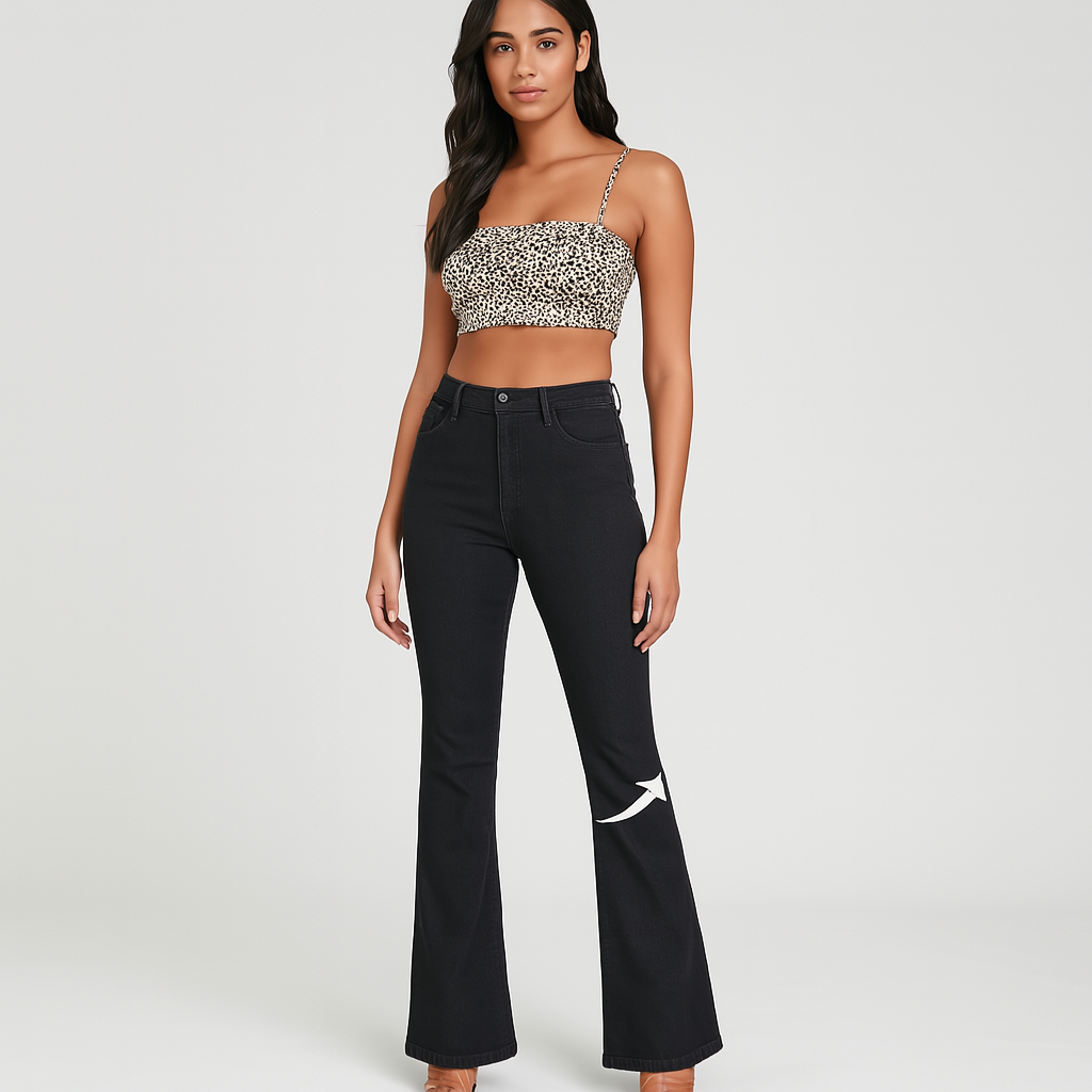 Bella – Jean évasé noir élégant pour femmes – Très élastique avec taille haute