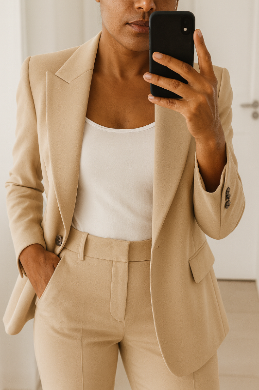 Costume élégant pour femmes pour occasions formelles – Blazer sur mesure avec pantalon à coupe moyenne
