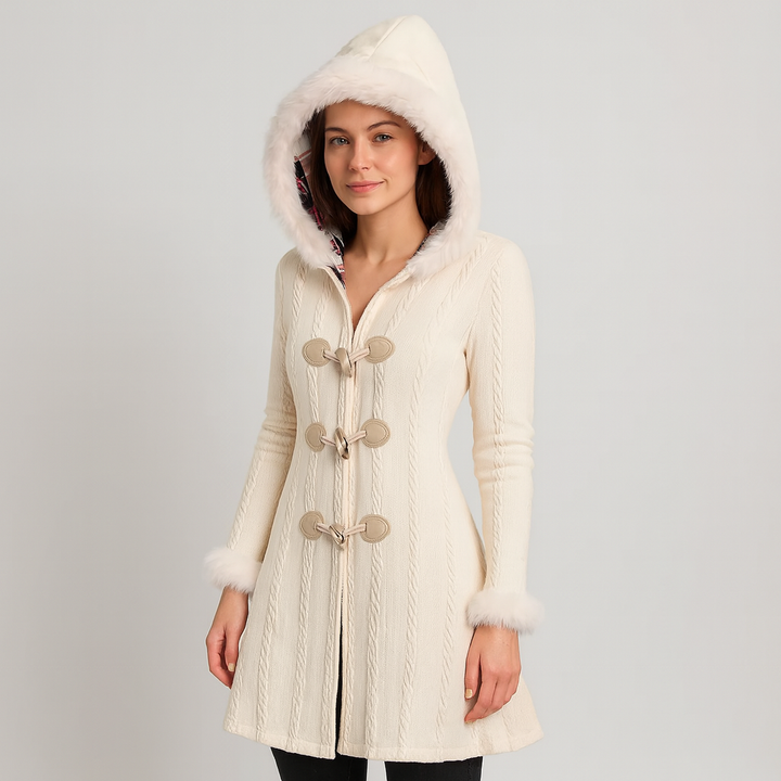 Selena | Manteau à capuche pour femmes avec patchwork à carreaux et boutons en corne