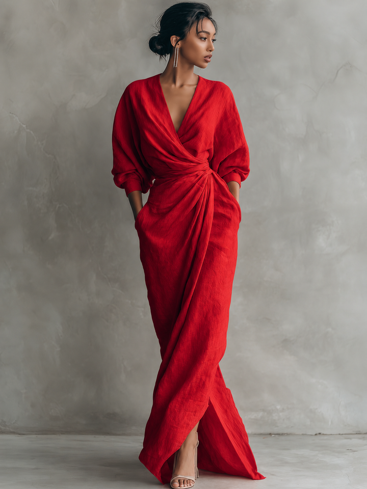 Roxa | Robe Maxikleid Rosa avec décolleté en V