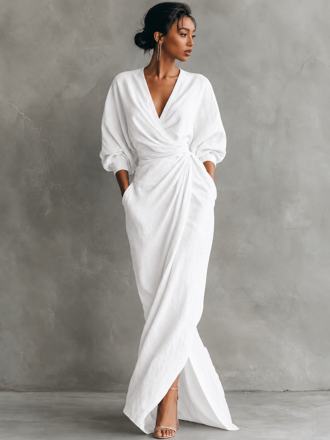 Roxa | Robe Maxikleid Rosa avec décolleté en V