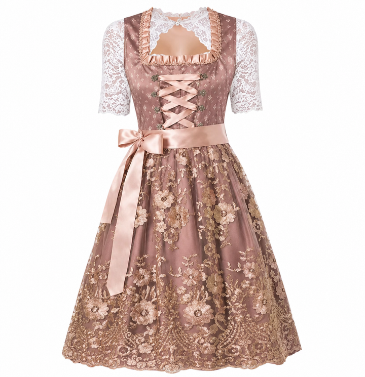 Katharina | Dirndl en dentelle luxueux en champagne