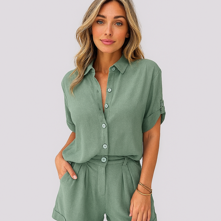 Ensemble en lin élégant – Chemise oversize & Shorts taille haute pour femmes