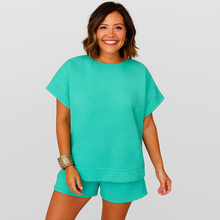Ensemble élégant 2 pièces pour femmes – Crop-top à manches courtes avec shorts assortis