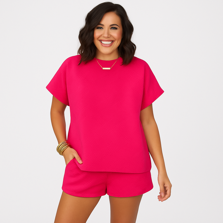 Ensemble élégant 2 pièces pour femmes – Crop top à manches courtes avec shorts assortis
