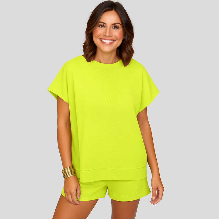 Ensemble élégant 2 pièces pour femmes – Crop-top à manches courtes avec shorts assortis