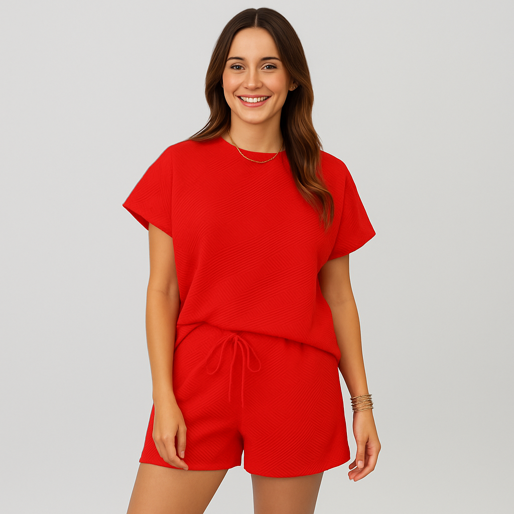 Ensemble élégant 2 pièces pour femmes – Crop-top à manches courtes avec shorts assortis