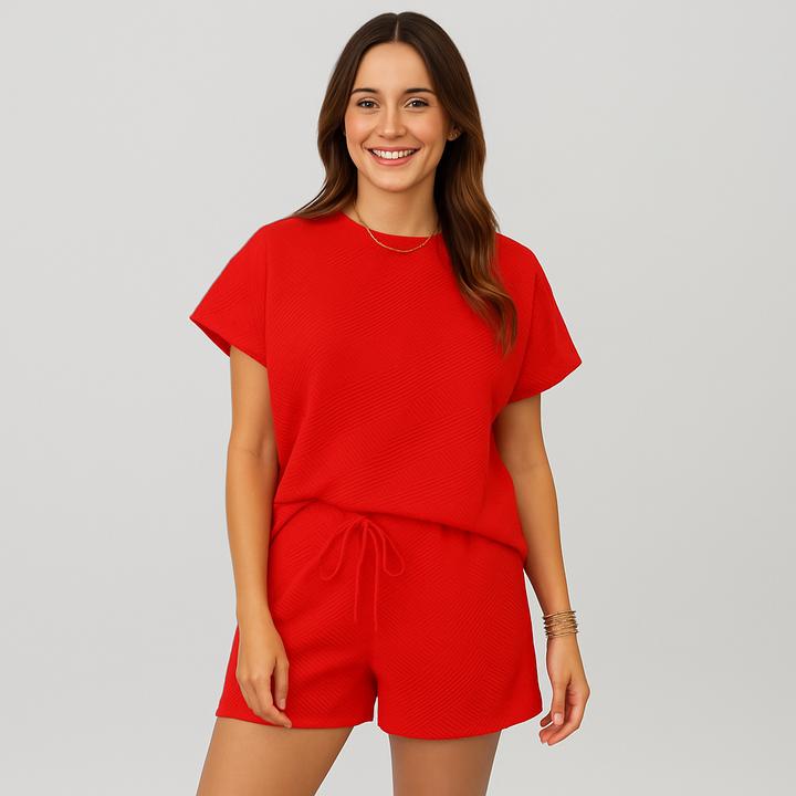 Ensemble élégant 2 pièces pour femmes – Crop-top à manches courtes avec shorts assortis