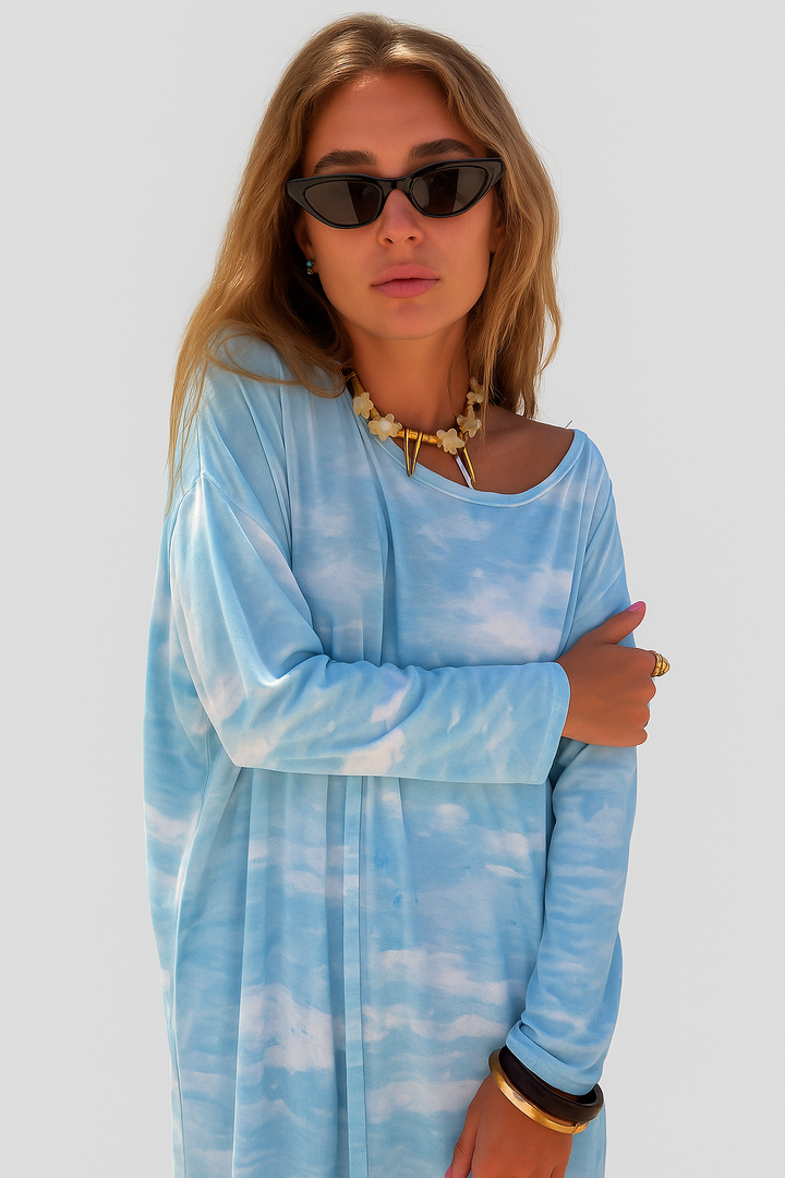 Robe maxi d'été à manches longues Aurora avec un imprimé unique