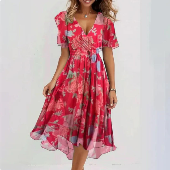 Robe en chiffon - Décolleté en V - Manches papillon - Robe midi - Robe d'été