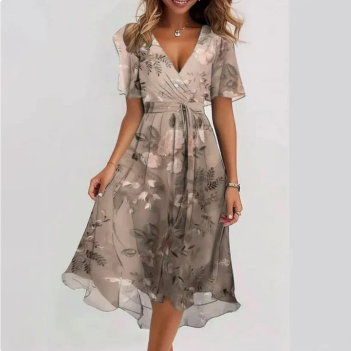 Robe en chiffon - Décolleté en V - Manches papillon - Robe midi - Robe d'été