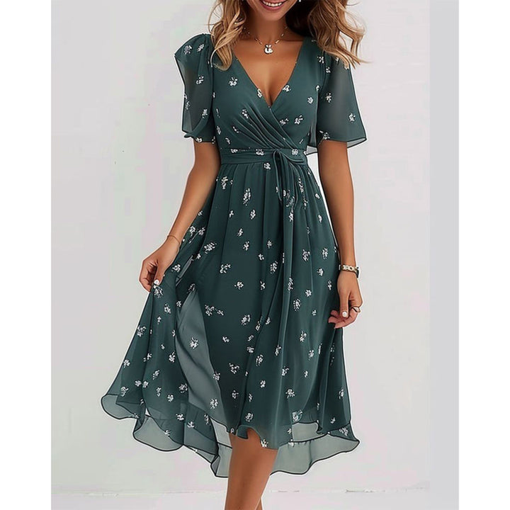 Robe en chiffon - Décolleté en V - Manches papillon - Robe midi - Robe d'été