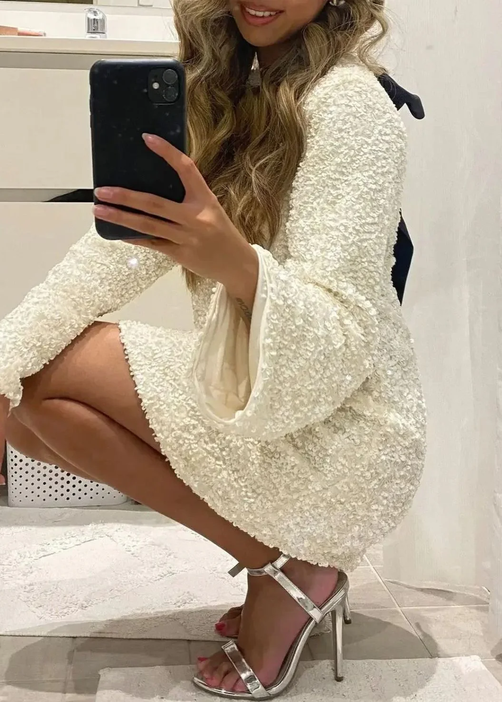 Chloe | Robe Mini Texturée avec Nœud