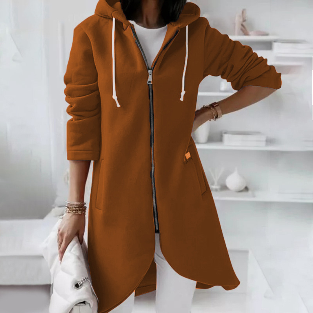 Sweat à capuche long et élégant pour femmes | avec fermeture éclair