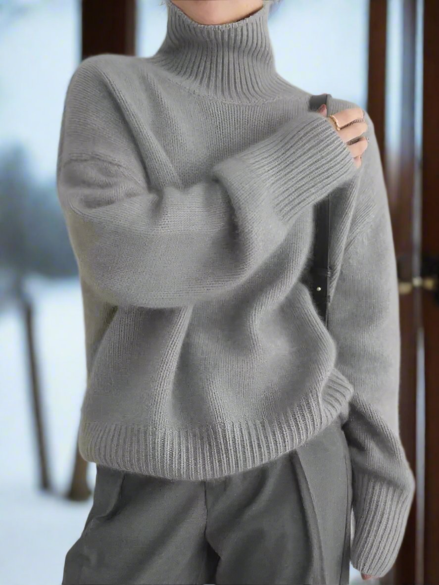 Pull en tricot luxueux avec col roulé, doux, surdimensionné, élégant pour femmes