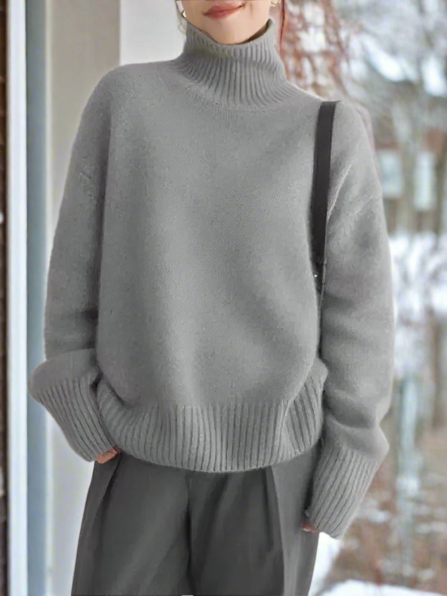 Pull en tricot luxueux avec col roulé, doux, surdimensionné, élégant pour femmes