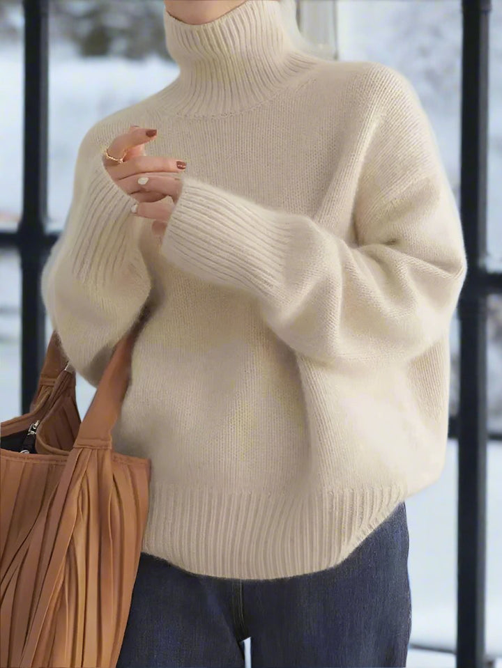 Pull en tricot luxueux avec col roulé, doux, surdimensionné, élégant pour femmes