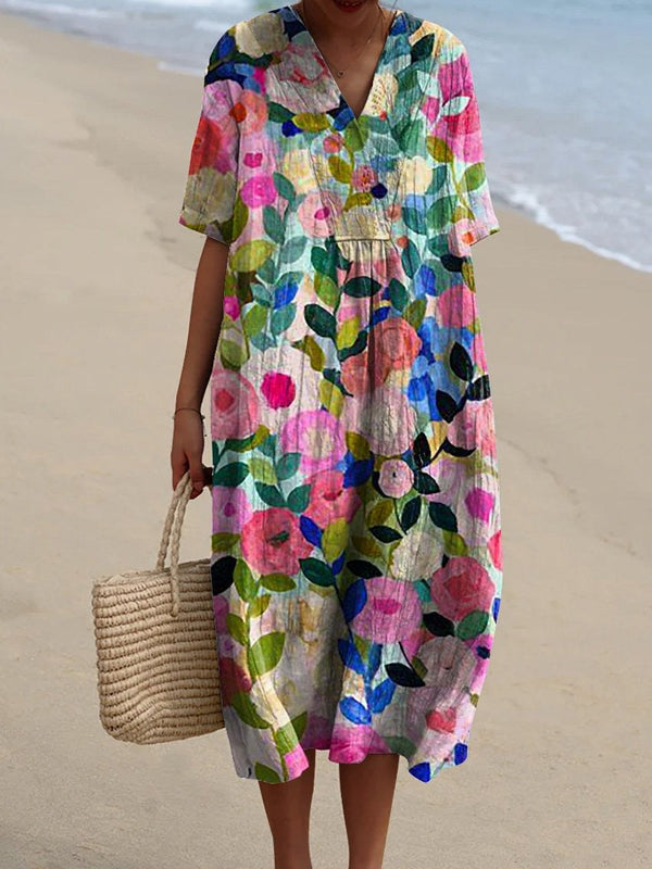 Delilah | Robe midi florale avec décolleté en V - Élégante et fluide