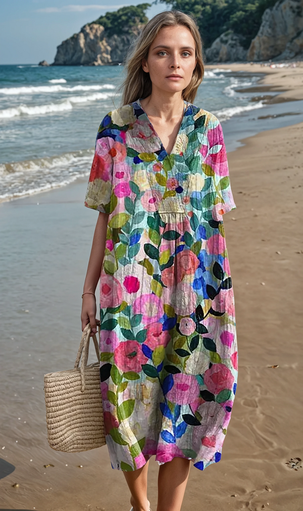 Delilah | Robe midi florale avec décolleté en V - Élégante et fluide