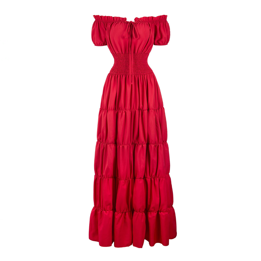 Margaret - Robe maxi femme avec design sans épaules et jupe à volants avec taille froncée