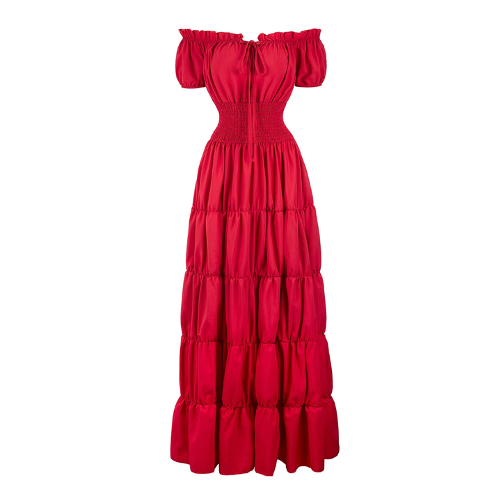 Margaret - Robe maxi femme avec design sans épaules et jupe à volants avec taille froncée